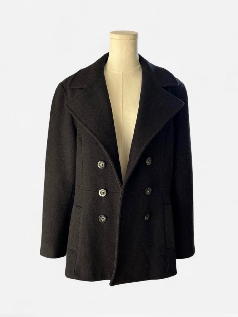 Y2K Black Peacoat Wool Double Breasted Black Vtg Classic Blazer Blair Waldrof M - Picture 3 of 9